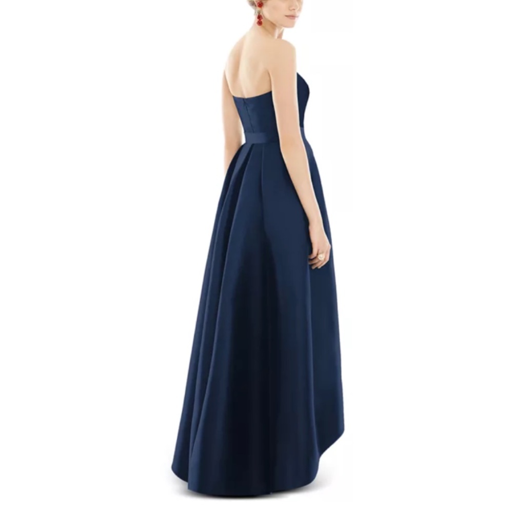 NEW Alfred Sung D699 Strapless High Low Satin Gown Midnight Blue Size 8 - Picture 10 of 11